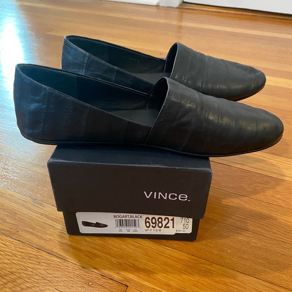 Vince Bogart black leather flats, size 7.5.
